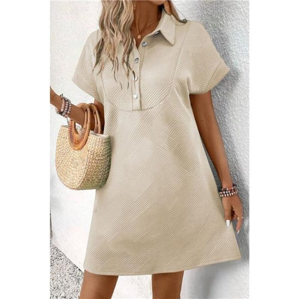 Button Front Short Sleeve Mini Dress